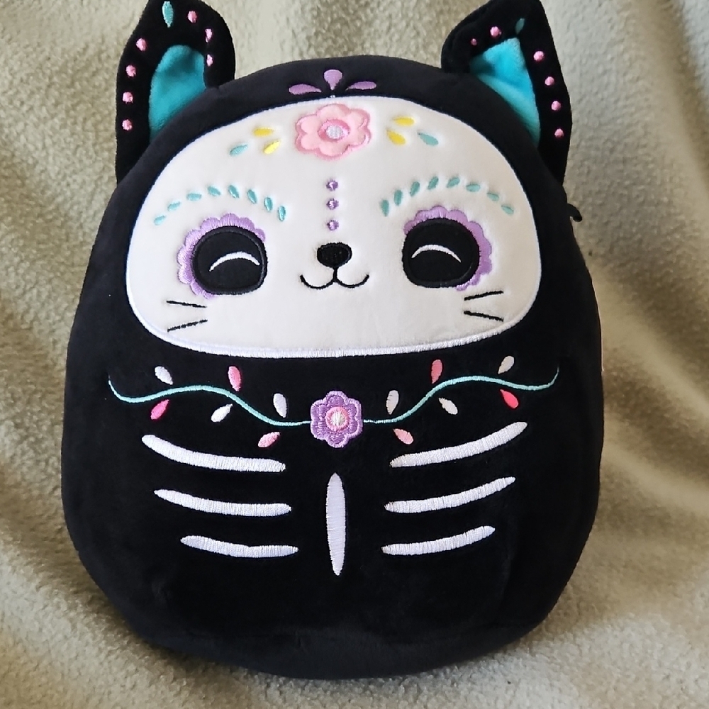 Squishmallows Black and White Skeleton Cat Plush